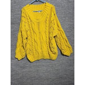 Miracle USA Knit Sweater Size S/M Yellow Oversized Long Sleeve Round Neck